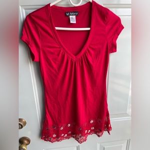 Womens medium v neck sequin tunic short sleeve self esteem Valentine’s Day